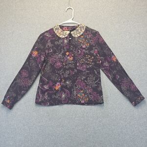 ilThe Branch Plum Floral Lace Collar Blouse Vintage Cottagecore Size 11/12